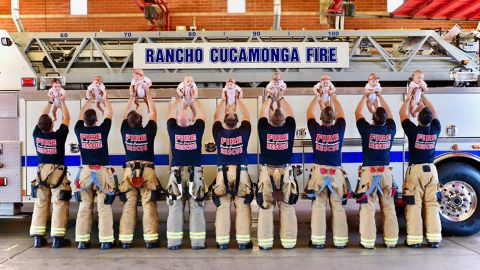 Between March and July, nine babies were born to firefighters in the Rancho Cucamonga Fire District.
