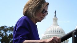 US House Speaker Nancy Pelosi waits to speak at a labor rally outside the Capitol on September 24 in Washington, DC. 