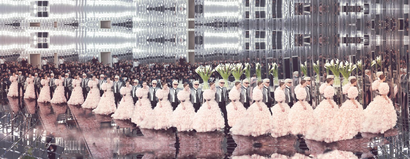 Simon Procter melded together multiple shots of model Lily-Rose Depp and Lagerfeld from the Haute Couture Spring-Summer 2017 show to create an impossible hall of mirrors.