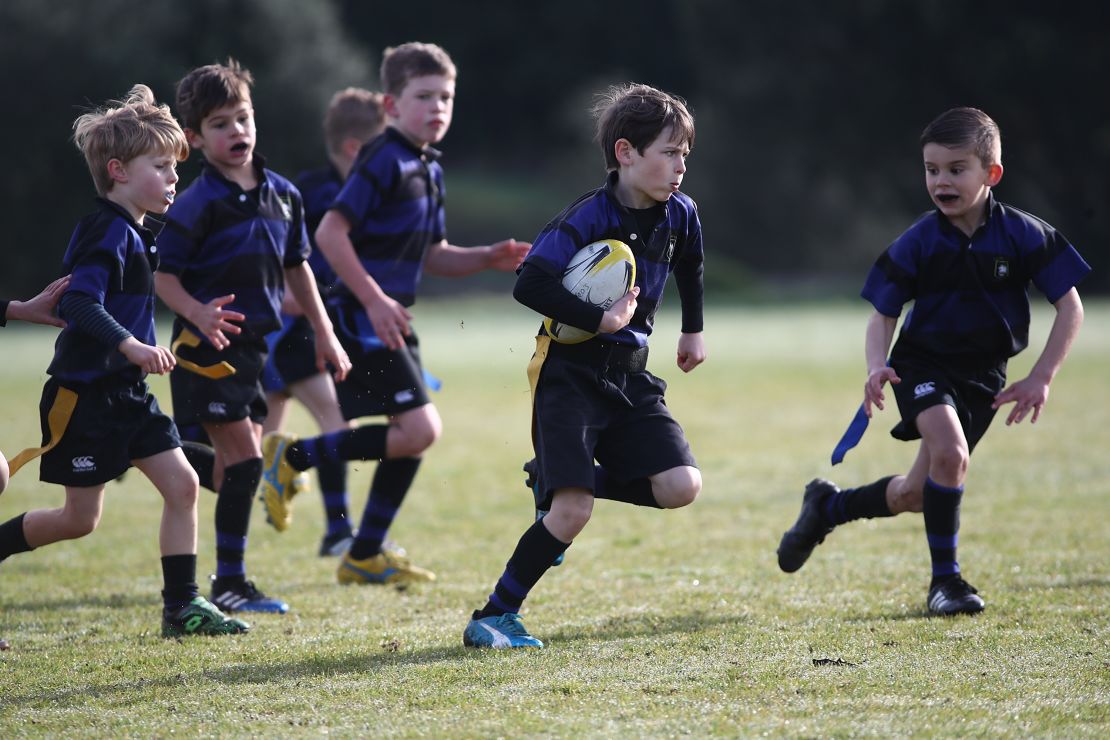 Children play rugby during an Auckland Rippa Rugby Junior Rugby match at Cox's Bay Reserve on August 5, 2017, in Auckland, New Zealand.  