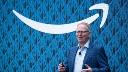 Dave Limp, senior vice president of Amazon devices, greets the crowd before announcing new Alexa products and services at The Spheres in Seattle on September 20, 2018. - Amazon weaves its Alexa digital assistant into more services and devices as it unveiles new products powered by artificial intelligence including a smart microwave and dash-mounted car gadget. (Photo by Grant HINDSLEY / AFP)        (Photo credit should read GRANT HINDSLEY/AFP/Getty Images)