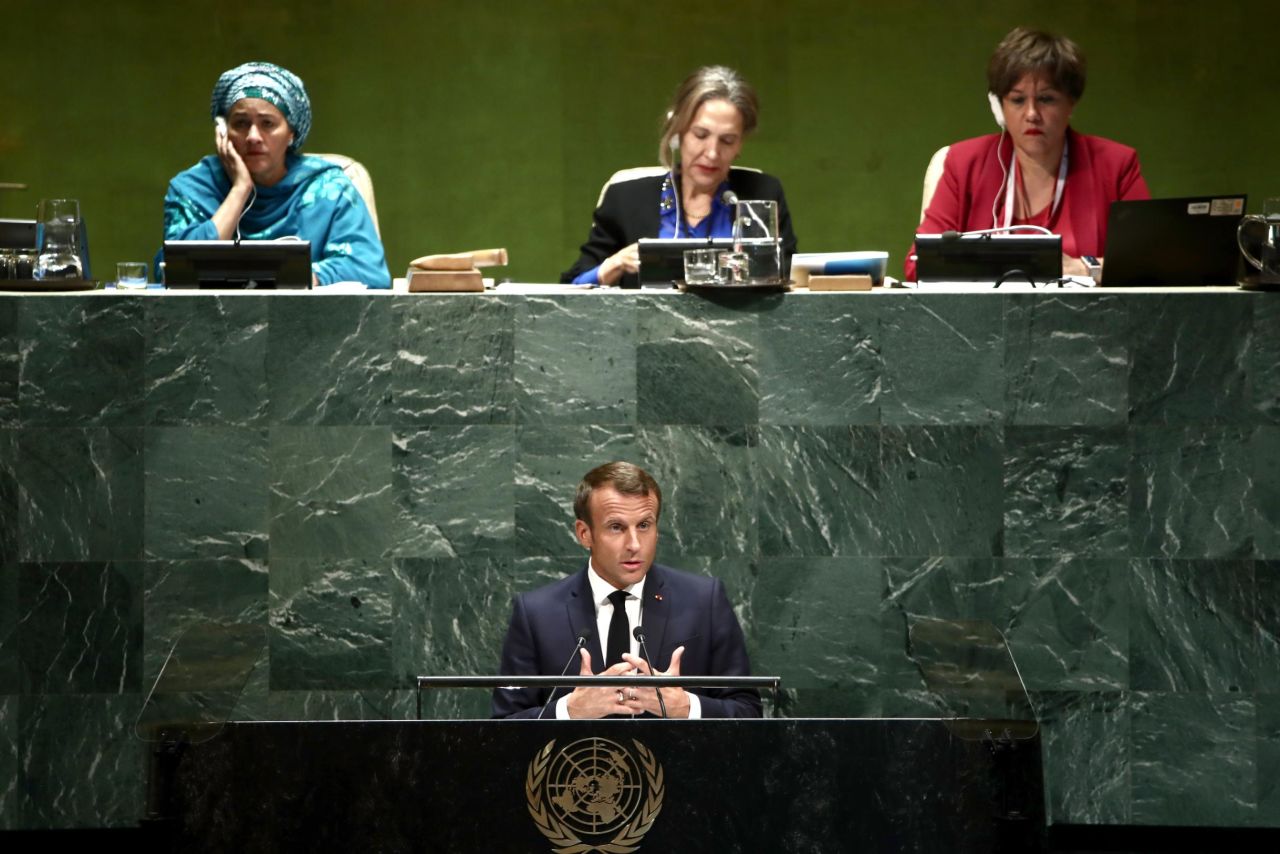 France's President Emmanuel Macron speaks at the UN General Assembly on September 24.