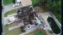 An aerial view of a burned-out home impacted by the fires and gas explosions in Massachusetts' Merrimack Valley on September 13, 2018. 
