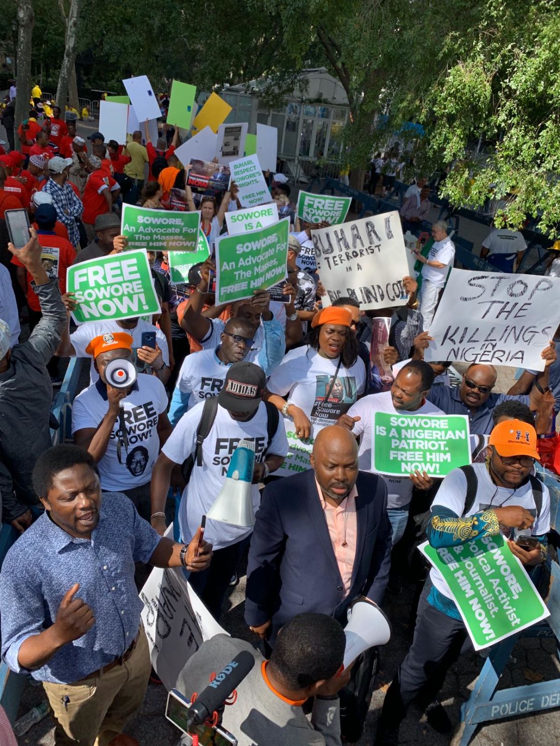 Protesters marching from the Nigerian House to the UN Plaza in New York in September, calling for release of detained journalist Omoyele Sowore.
