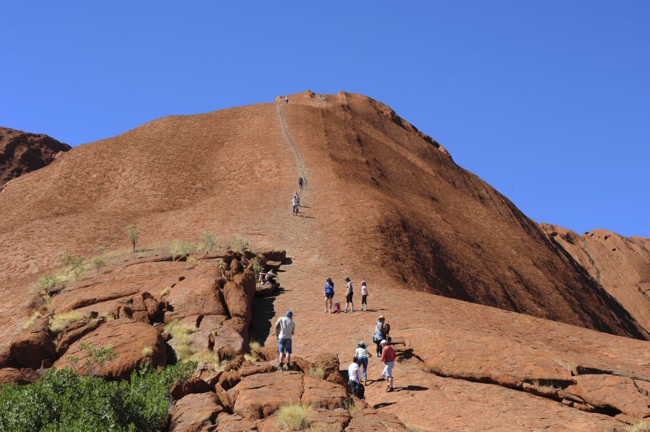 <strong>Climbing dangers: </strong>Standing 328 meters high, Uluru is taller than the Eiffel Tower and London's Shard. It is hot, slippery and often windy. At least 35 people have died since climbing started in the 1950s.  