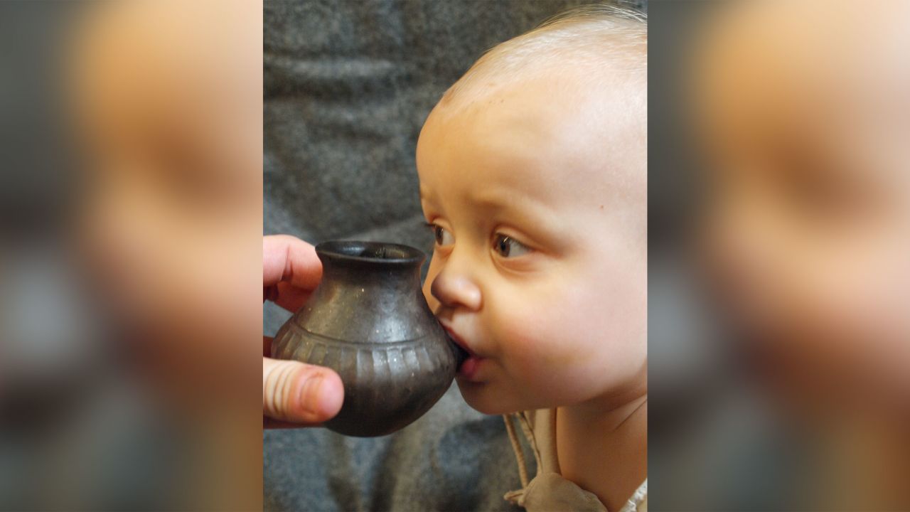 Noah drinks from a reconstructed vessel. 