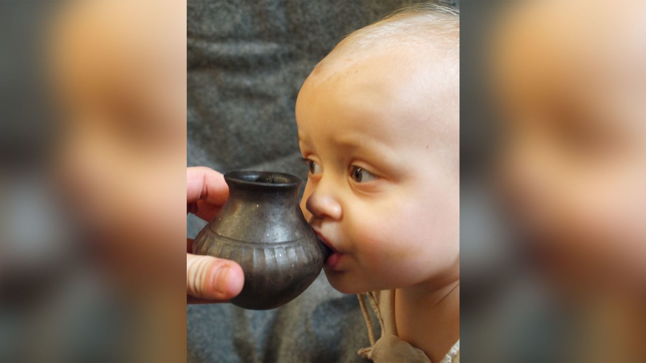 Noah drinks from a reconstructed vessel.