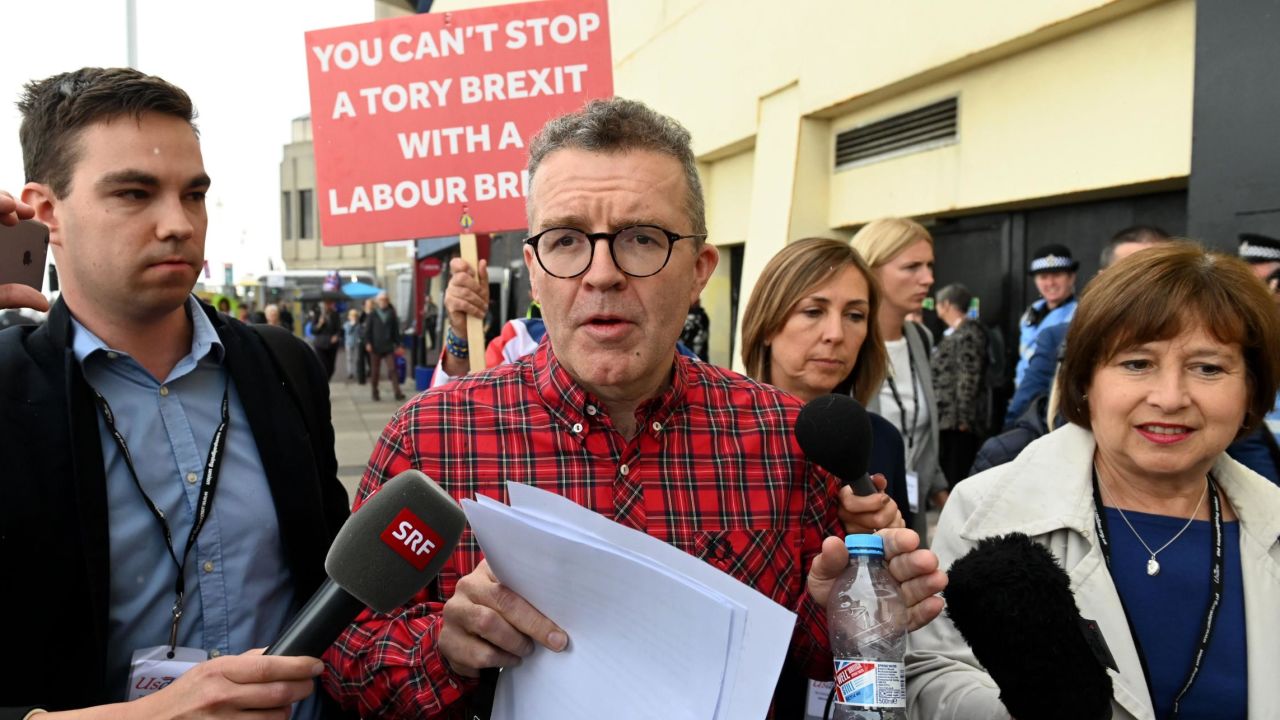 Labour deputy leader Tom Watson speaks to the media at the conference in Brighton.