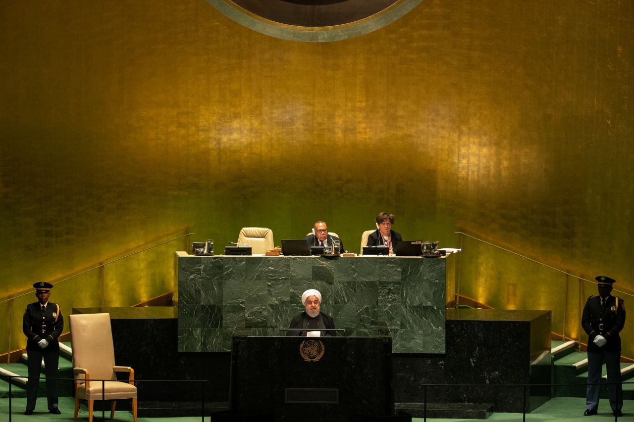 Iranian president Hassan Rouhani speaks during the UN General Assembly on September 25.