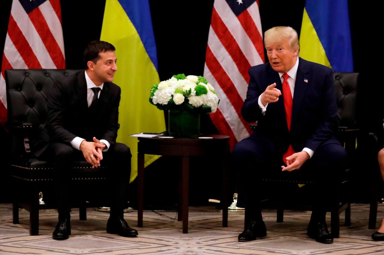 President Donald Trump meets with Ukrainian President Volodymyr Zelensky at a New York City hotel during the UN General Assembly on Wednesday, September 25.