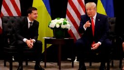 President Donald Trump meets with Ukrainian President Volodymyr Zelensky at the InterContinental Barclay New York hotel during the United Nations General Assembly, Wednesday, Sept. 25, 2019, in New York. (AP Photo/Evan Vucci)