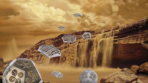 An illustration of an early concept of Shapeshifter imagines the robots on Saturn's moon, Titan.