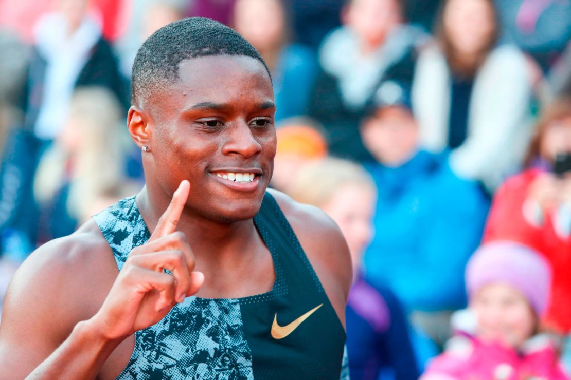 Coleman celebrates after winning the men`s 100m during the IAAF Athletics Diamond League competition in Oslo.
