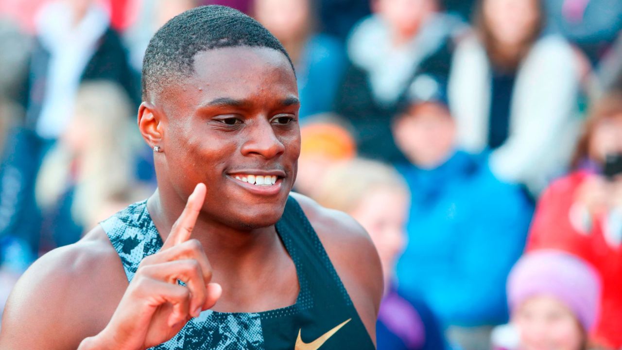 Coleman celebrates after winning the men`s 100m during the IAAF Athletics Diamond League competition in Oslo.