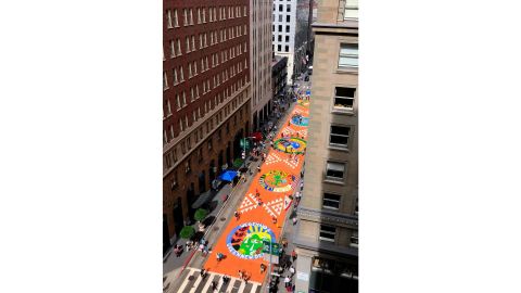 The murals stretch two blocks long in San Francisco's financial district.