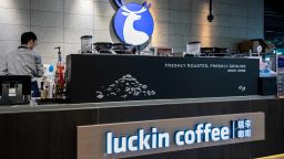 SHANGHAI, CHINA - 2019/09/22: Luckin Coffee store and logo seen in Shanghai. A Chinese coffee shop chain. (Photo by Alex Tai/SOPA Images/LightRocket via Getty Images)