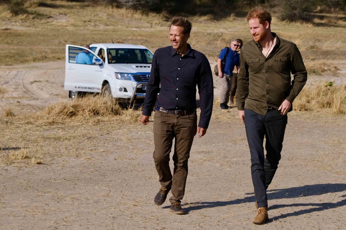 Prince Harry in Botswana with Mike Chase, the founder of the Elephants Without Borders charity.