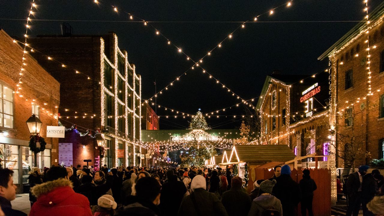 Toronto Christmas Market is held in the pedestrian-only Distillery District.