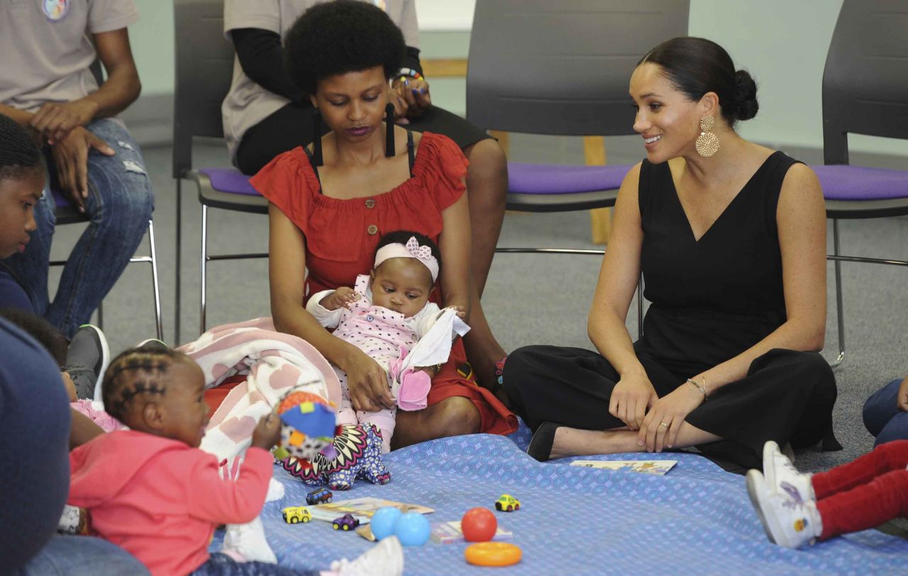 Meghan, Duchess of Sussex, visits the Mothers2Mothers organization during her tour of Cape Town, South Africa, on Wednesday, September 25. The group trains and employs women living with HIV as frontline health workers.
