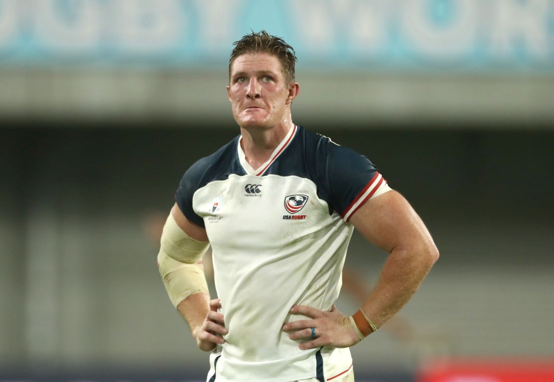 John Quill reacts after being sent off for a high tackle on Owen Farrell.