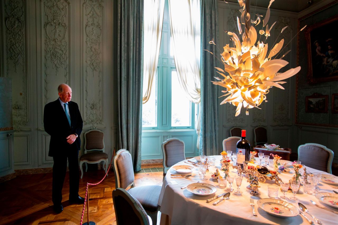 Among Lord Jacob Rothschild's contemporary additions of art is this chandelier made of smashed porcelain by German artist-designer Ingo Maurer.