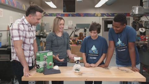 FIRST robotics students met designers at Hasbro and discussed the D-O droid.