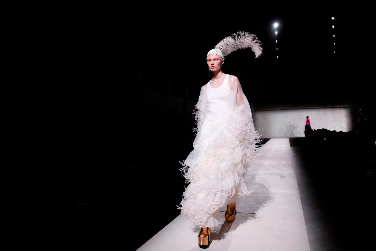 A model takes part in a Dries Van Noten fashion show in Paris on Wednesday, September 25.