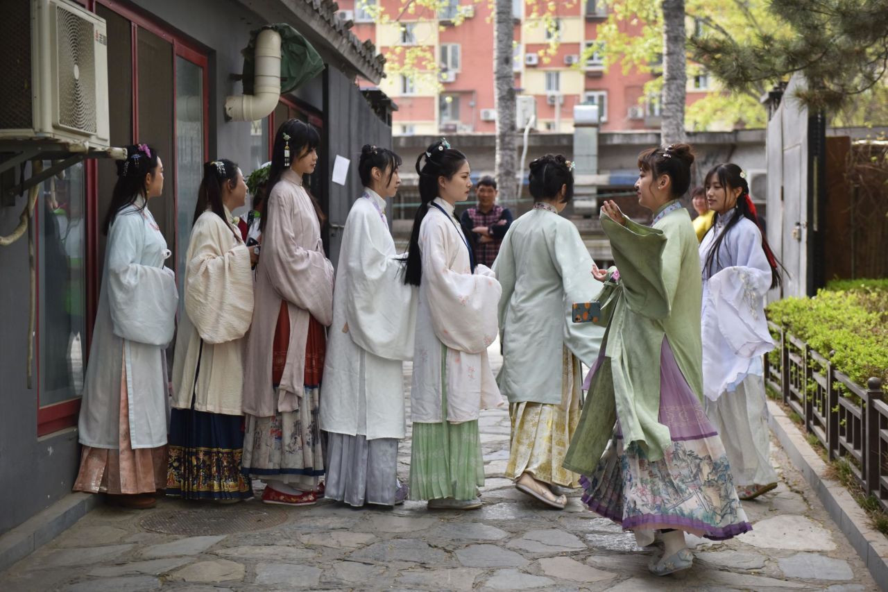 Women rehearsing for a performance at a gathering of Hanfu fans in Beijing. 
