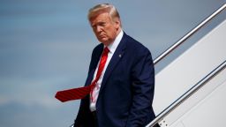 President Donald Trump steps off Air Force One after arriving at Andrews Air Force Base, Thursday, September 26, in Andrews Air Force Base, Md.  Trump had spent the week attending the United Nations General Assembly in New York.