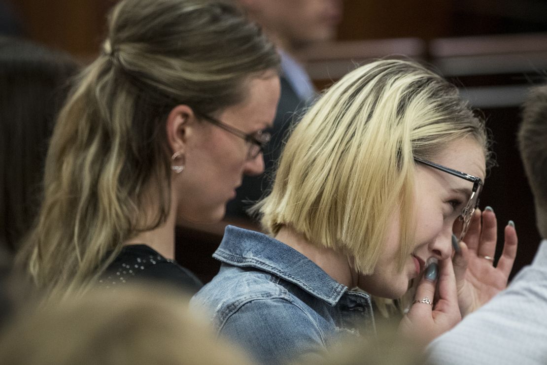 Cassidy Stay wipes her eyes as she listens during closing arguments.