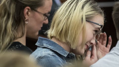 Cassidy Stay wipes her eyes as she listens during closing arguments.