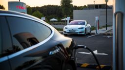 Two Tesla Inc. Model S electric vehicles charge at a Supercharger station at the sun sets in Sant Cugat, Spain, on Wednesday, July 10, 2019. Tesla is poised to increase production at its California car plant and is back in hiring mode, according to an internal email sent days after the company wrapped up a record quarter of deliveries. Photographer: Angel Garcia/Bloomberg via Getty Images