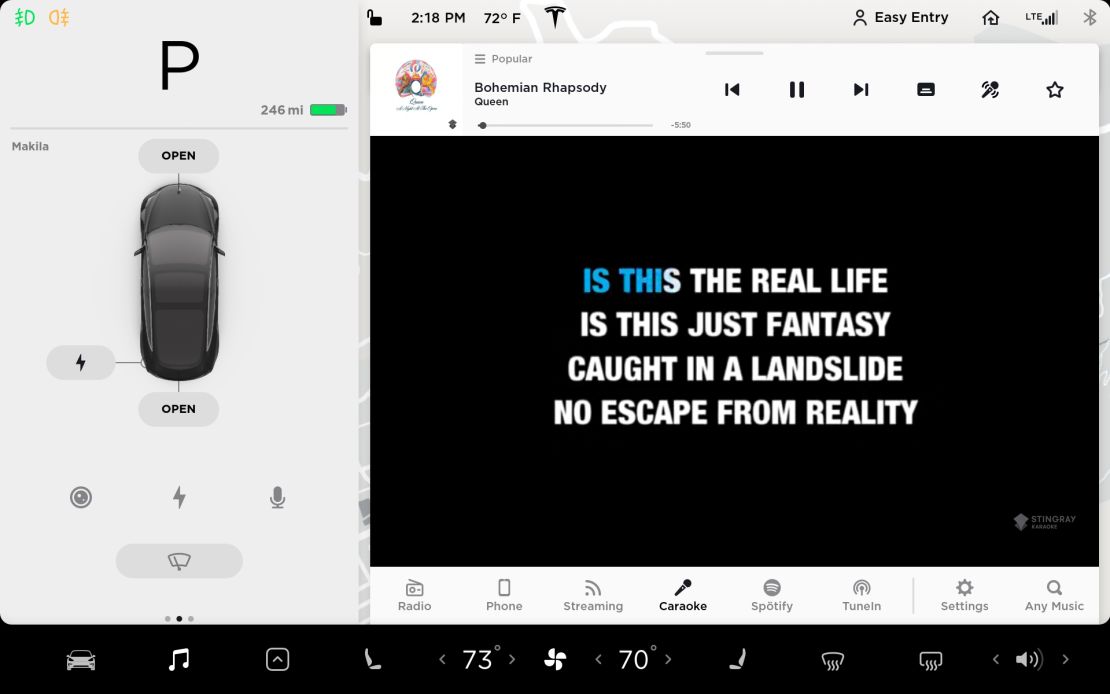 Tesla's new Caraoke feature allows vehicle occupants to sing along, but preferably not while driving.