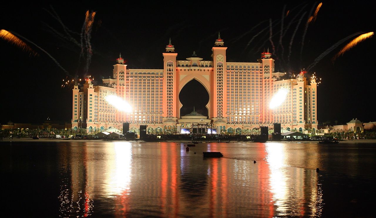 The original Atlantis, The Palm resort opens with a firework display in 2008. 