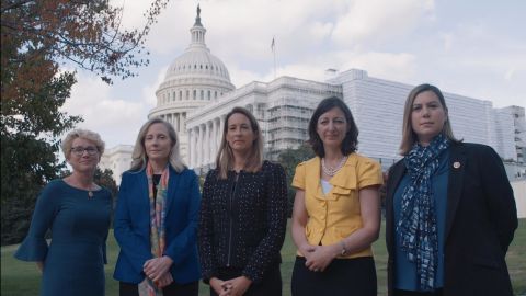 From left to right, Rep. Chrissy Houlahan of Pennsylvania, Rep. Abigail Spanberger of Virginia, Rep. Mikie Sherill of New Jersey, Rep. Elaine Luria of Virginia, and Rep. Elissa Slotkin of Michigan.