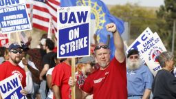 DETROIT, MI - SEPTEMBER 25: Striking United Auto Workers (UAW) union members picket at the General Motors Detroit-Hamtramck Assembly Plant on September 25, 2019 in Detroit, Michigan. The UAW called a strike against GM at midnight on September 15th, the union's first national strike since 2007. This is the union's longest national strike since 1970. (Photo by Bill Pugliano/Getty Images)