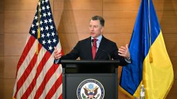 US Ambassador to NATO and US special envoy for Ukraine Kurt Volker speaks during a press-conference in Kiev on July 27, 2019 following his visit in Ukraine. (Photo by Sergei SUPINSKY / AFP)        (Photo credit should read SERGEI SUPINSKY/AFP/Getty Images)