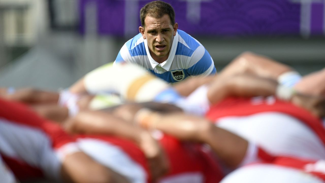 Argentina's fly-half Benjamin Urdapilleta looks on during his side's 28-12 win over Tonga at the Hanazono Rugby Stadium in Higashiosaka.