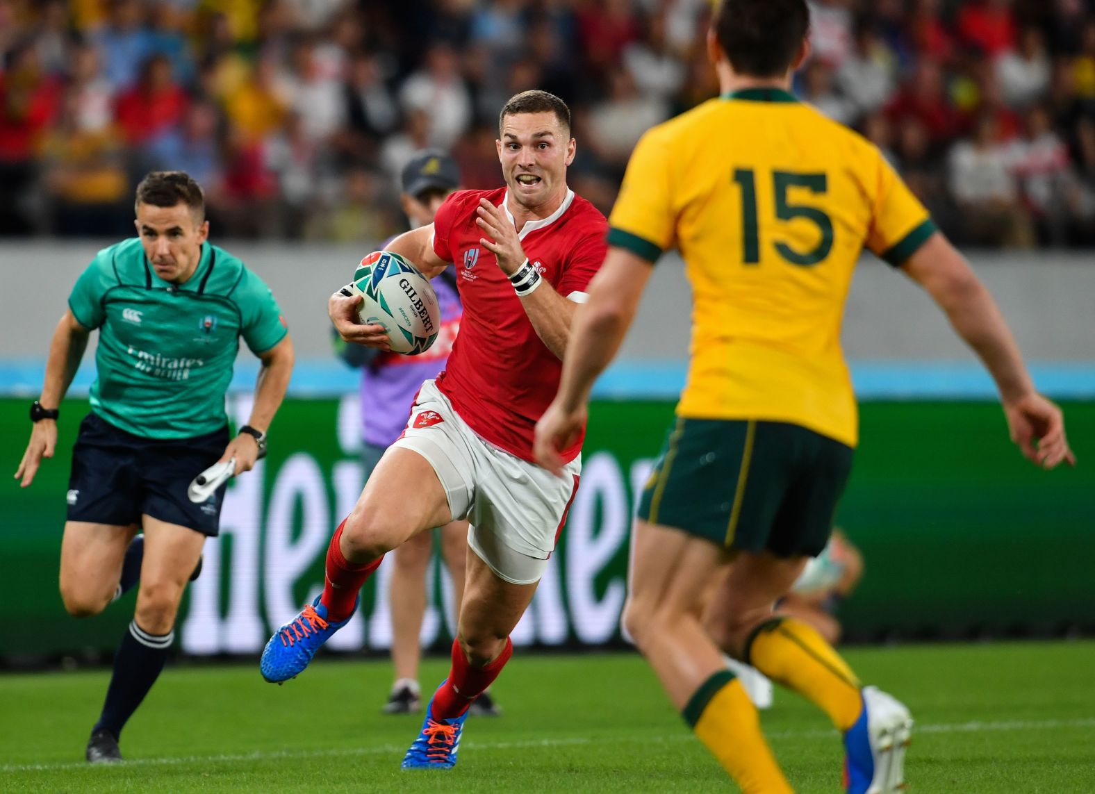 Wales star George North in action during the nerve-jangling match.