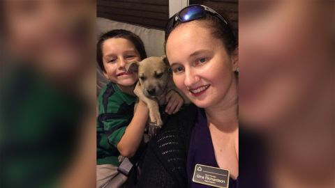 Oriley, 10, and his mom, Gina Richardson, with Zeus.