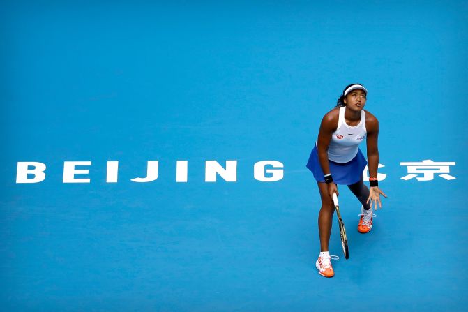 Naomi Osaka of Japan reacts during her match with Jessica Pegula of the United States at the China Open tennis tournament in Beijing on Sunday, September 29.