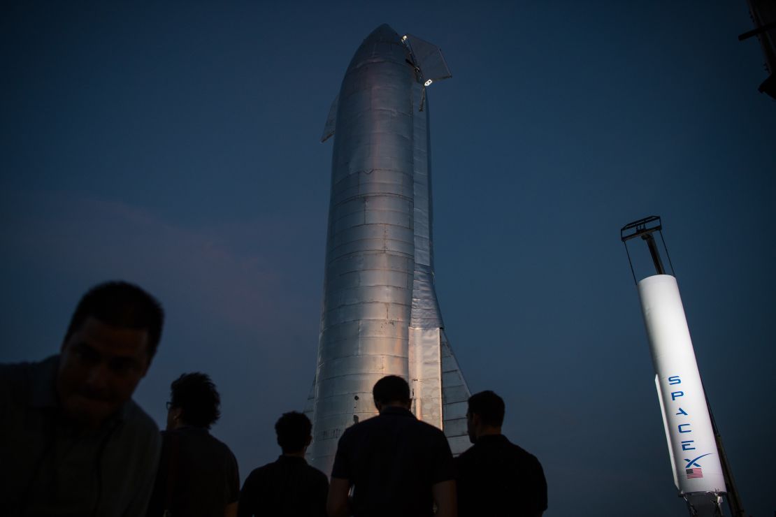 A prototype of SpaceXs Starship is pictured at the company's Texas launch facility on September 28, 2019 in Boca Chica near Brownsville, Texas. 