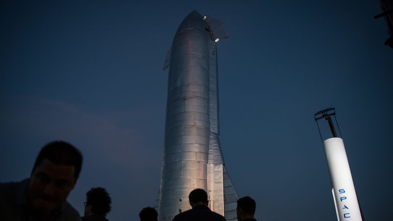 A prototype of SpaceXs Starship is pictured at the company's Texas launch facility on September 28, 2019 in Boca Chica near Brownsville, Texas. 