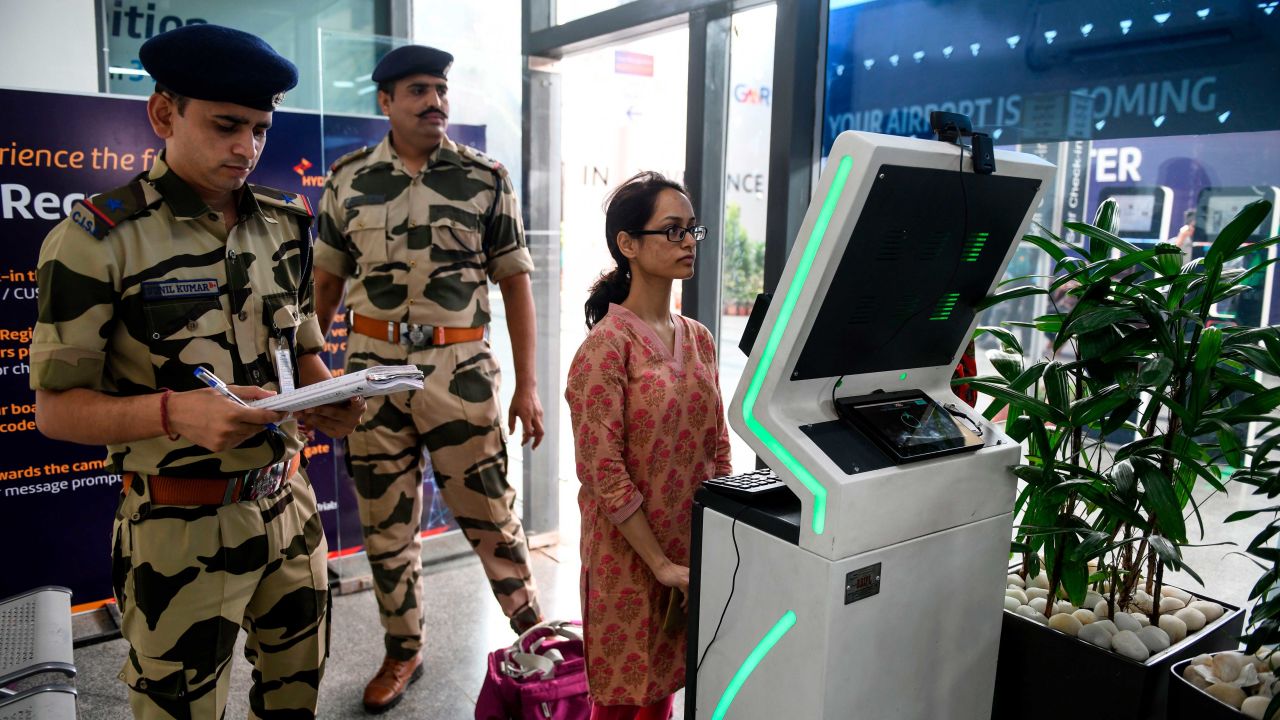 Facial recognition is taking place at India's Rajiv Gandhi International Airport.