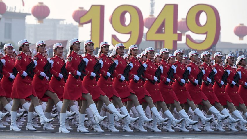 Chinese troops take part in a rehearsal ahead of a military parade in Tiananmen Square in Beijing on October 1, 2019, to mark the 70th anniversary of the founding of the Peoples Republic of China.