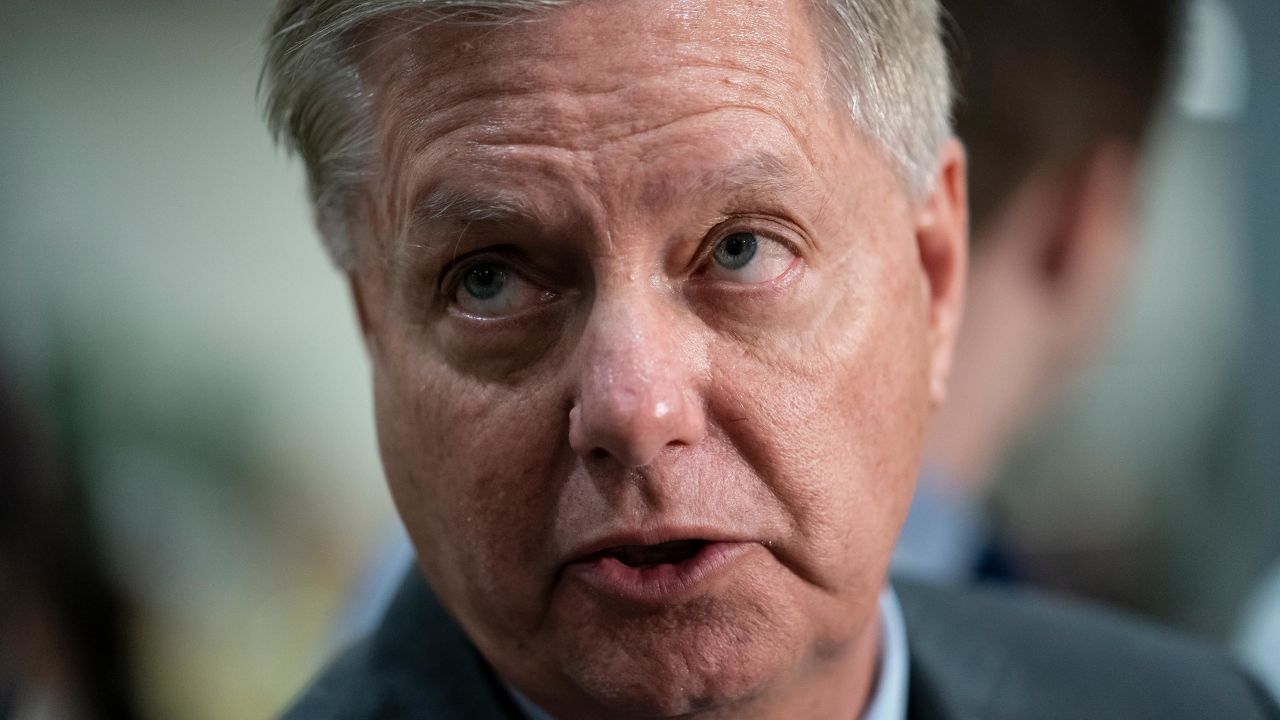 Senate Judiciary Committee Chairman Lindsey Graham takes questions from reporters following a closed-door briefing on Iran, at the Capitol in Washington, September 25, 2019.