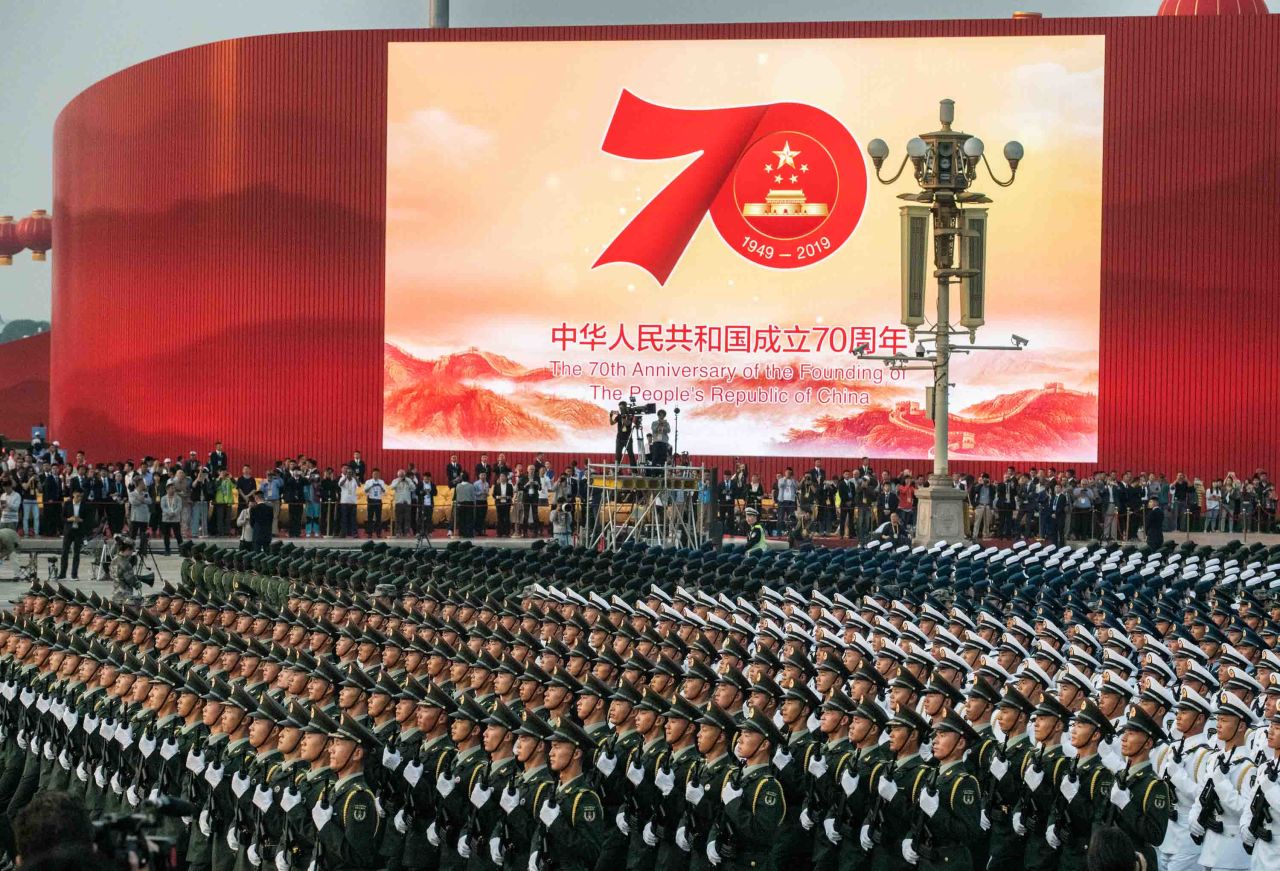 Chinese military forces rehearse before the parade.