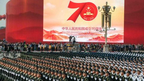 Chinese military forces rehearse before the parade.