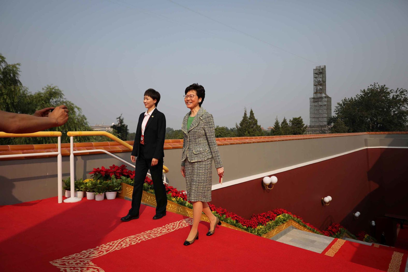 Hong Kong Chief Executive Carrie Lam arrives at the celebrations in Beijing.