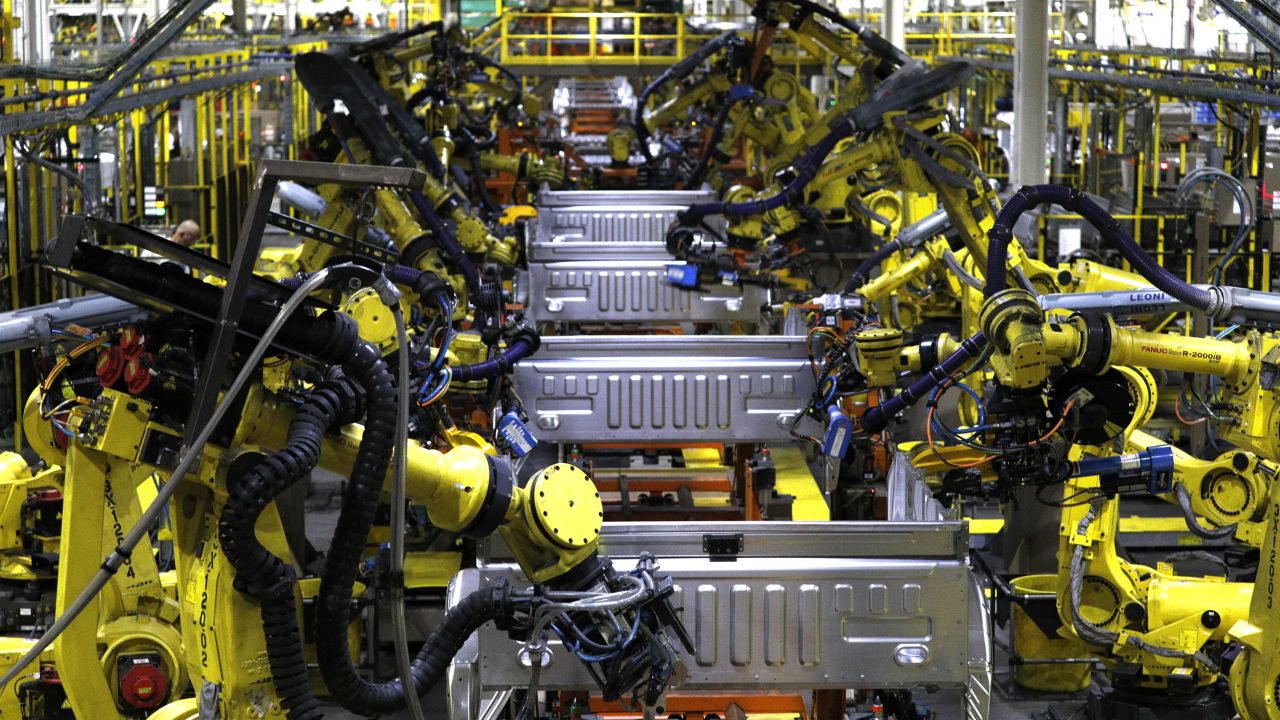 Ford F150 trucks go through robots on the assembly line at the Ford Dearborn Truck Plant on September 27, 2018 in Dearborn, Michigan.  (Photo by Bill Pugliano/Getty Images)